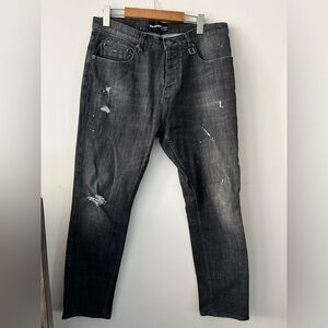 The Kooples Jean Short Drop Acid Wash Splattered Skull Embellishment Mens Jeans